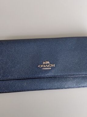 Coach Navy Textured Leather Continental Wallet with Silver Logo